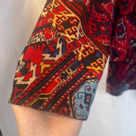 Elisabeth Williams Maximalist Print VTG Blouse Crested Buttons Size XL Statement - Picture 5 of 10